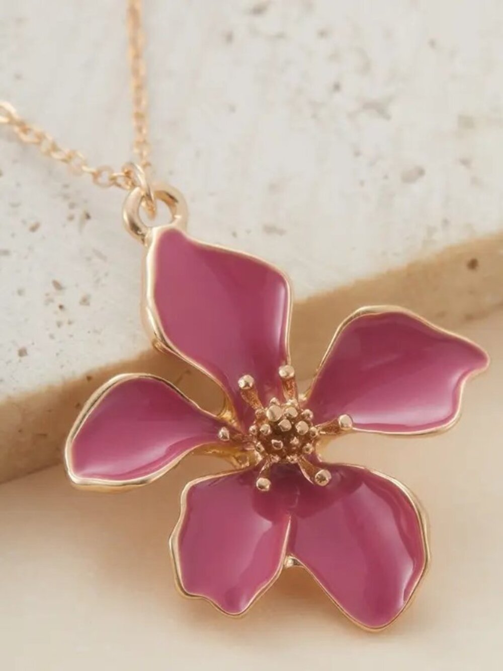 Red Flower Pendant Necklace Women Fashion Floral Charm Jewelry Gift Cute